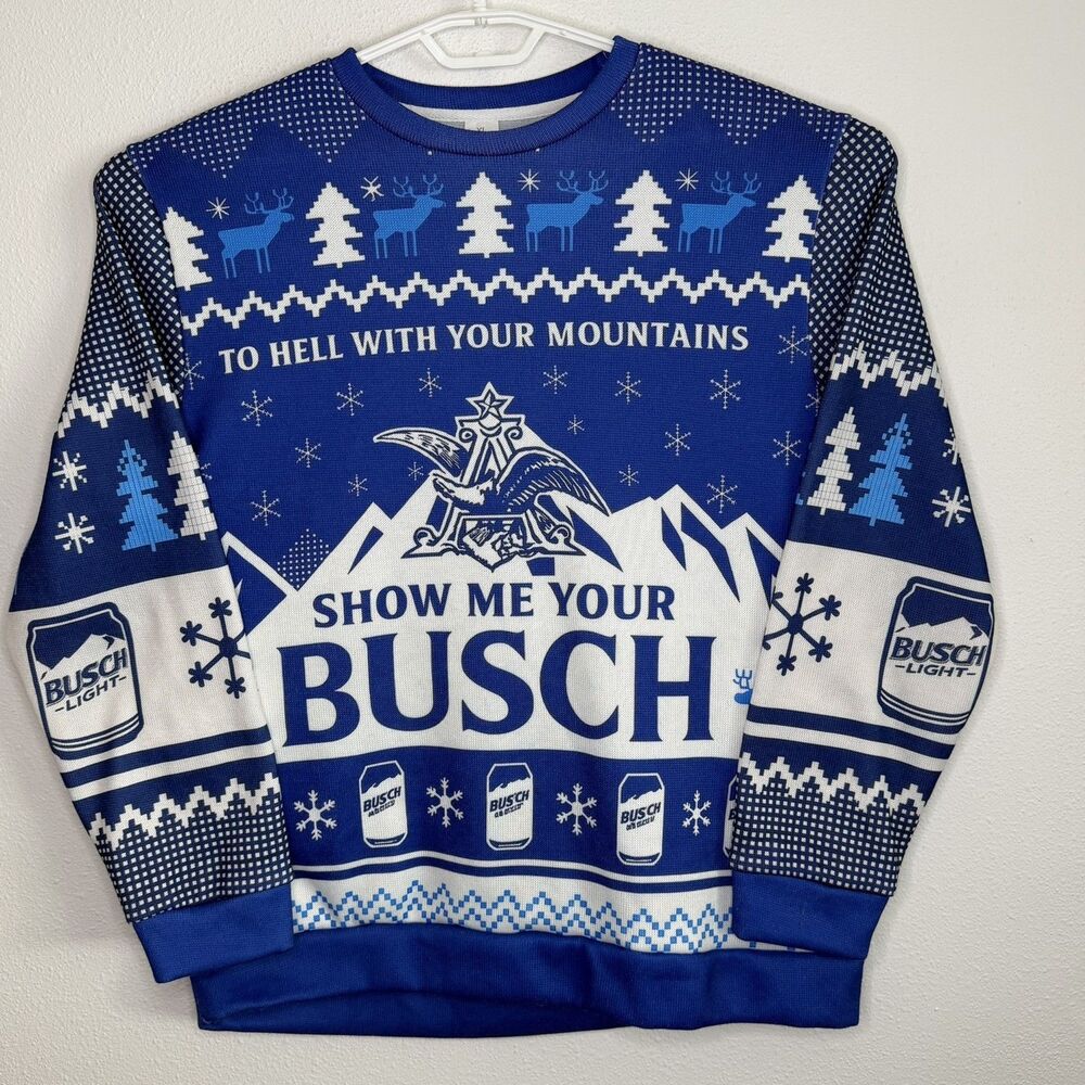 Show Me Your Busch Ugly Christmas Sweater Mens XL Holiday Party Graphic Knit